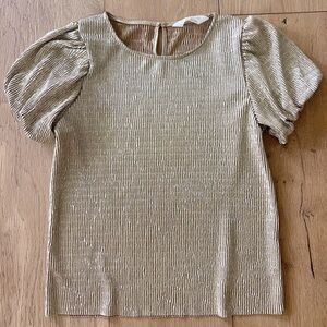 H&M Girls Gold Sparkly Top with Puff Sleeves - 7y